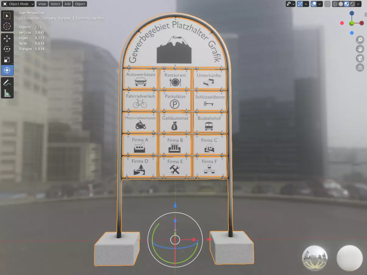 Company Signpost 3 Columns Low-Poly Version Low-poly 3D model_0