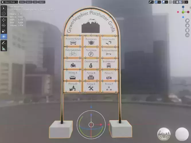 Company Signpost 3 Columns Low-Poly Version