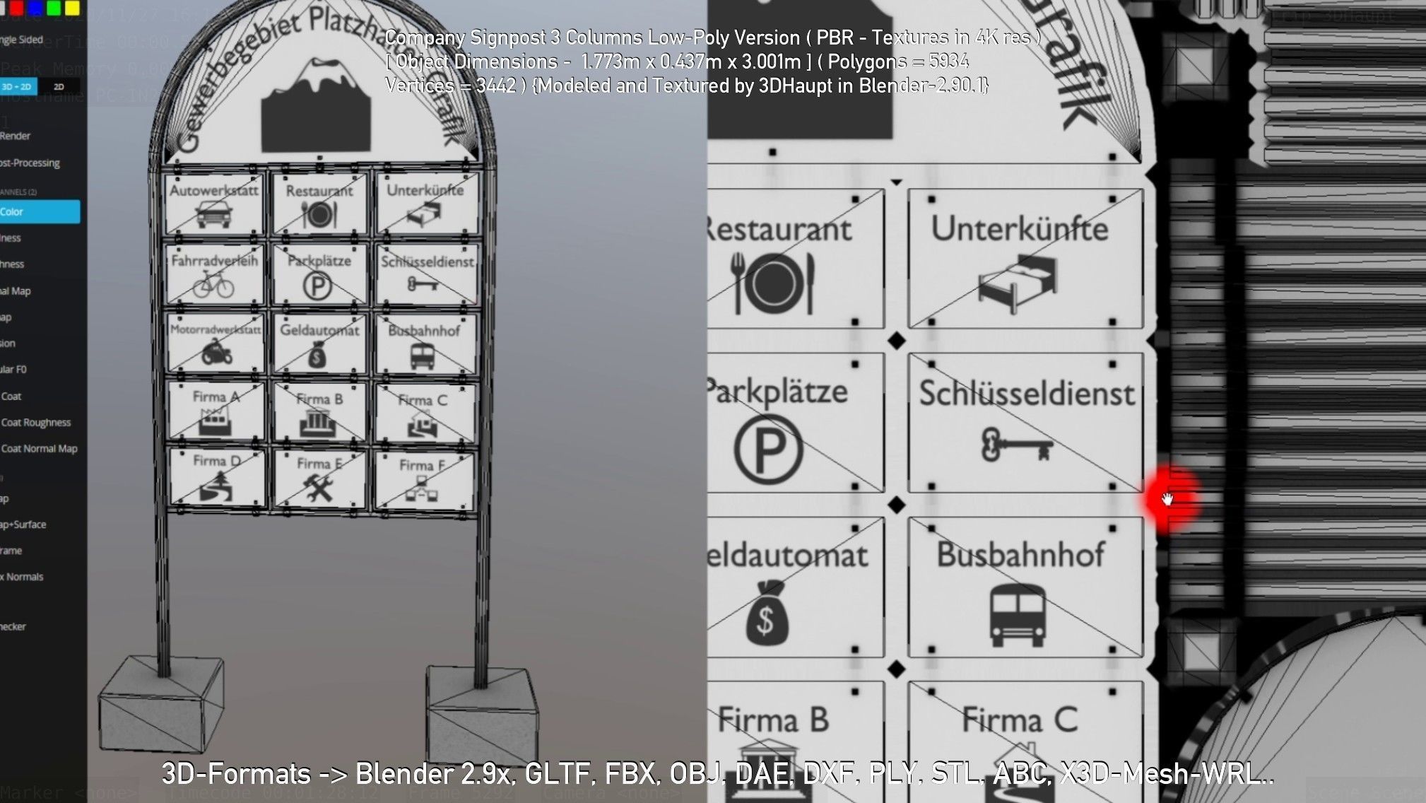 Company Signpost 3 Columns Low-Poly Version Low-poly 3D model_58