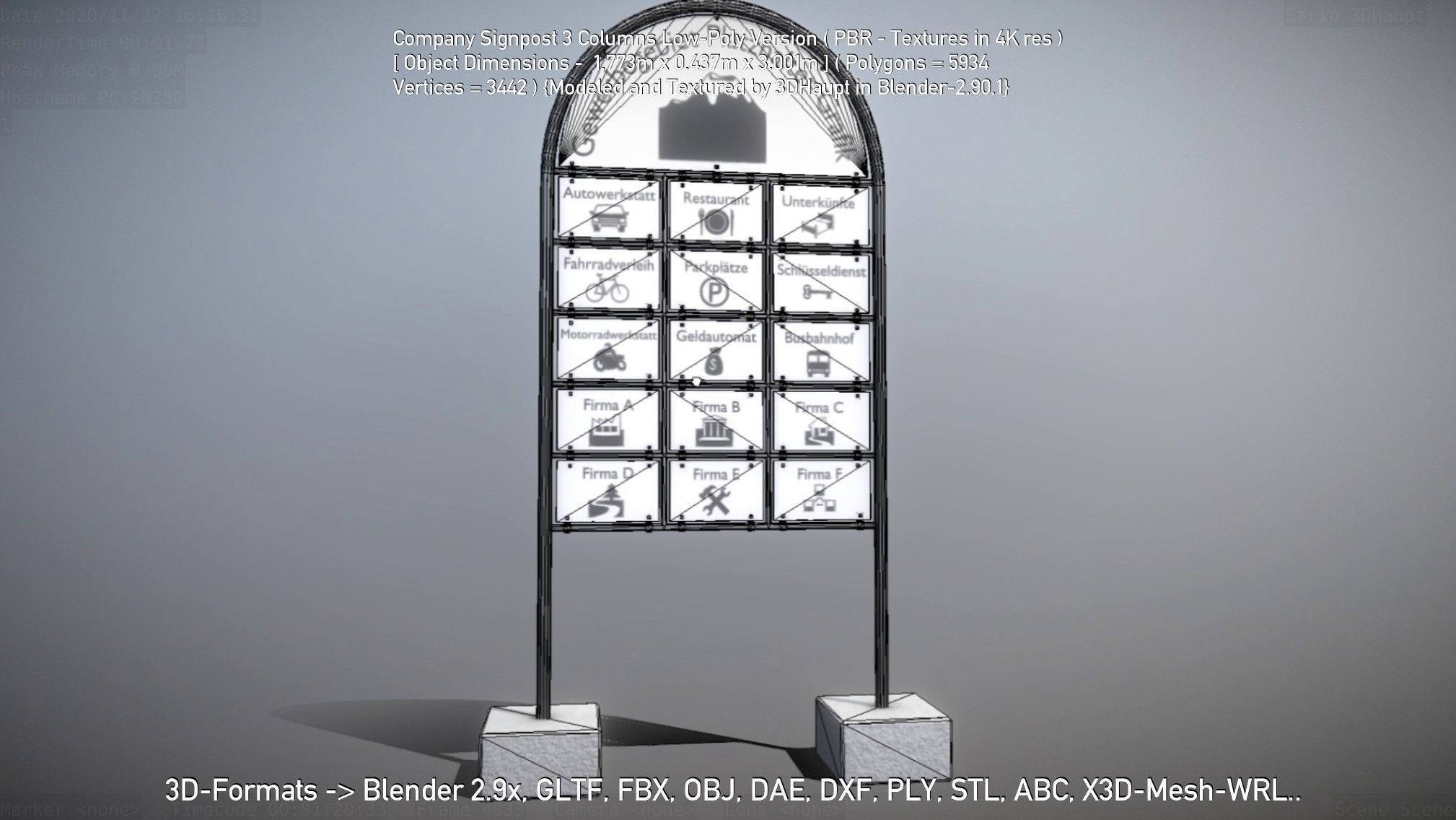 Company Signpost 3 Columns Low-Poly Version Low-poly 3D model_140
