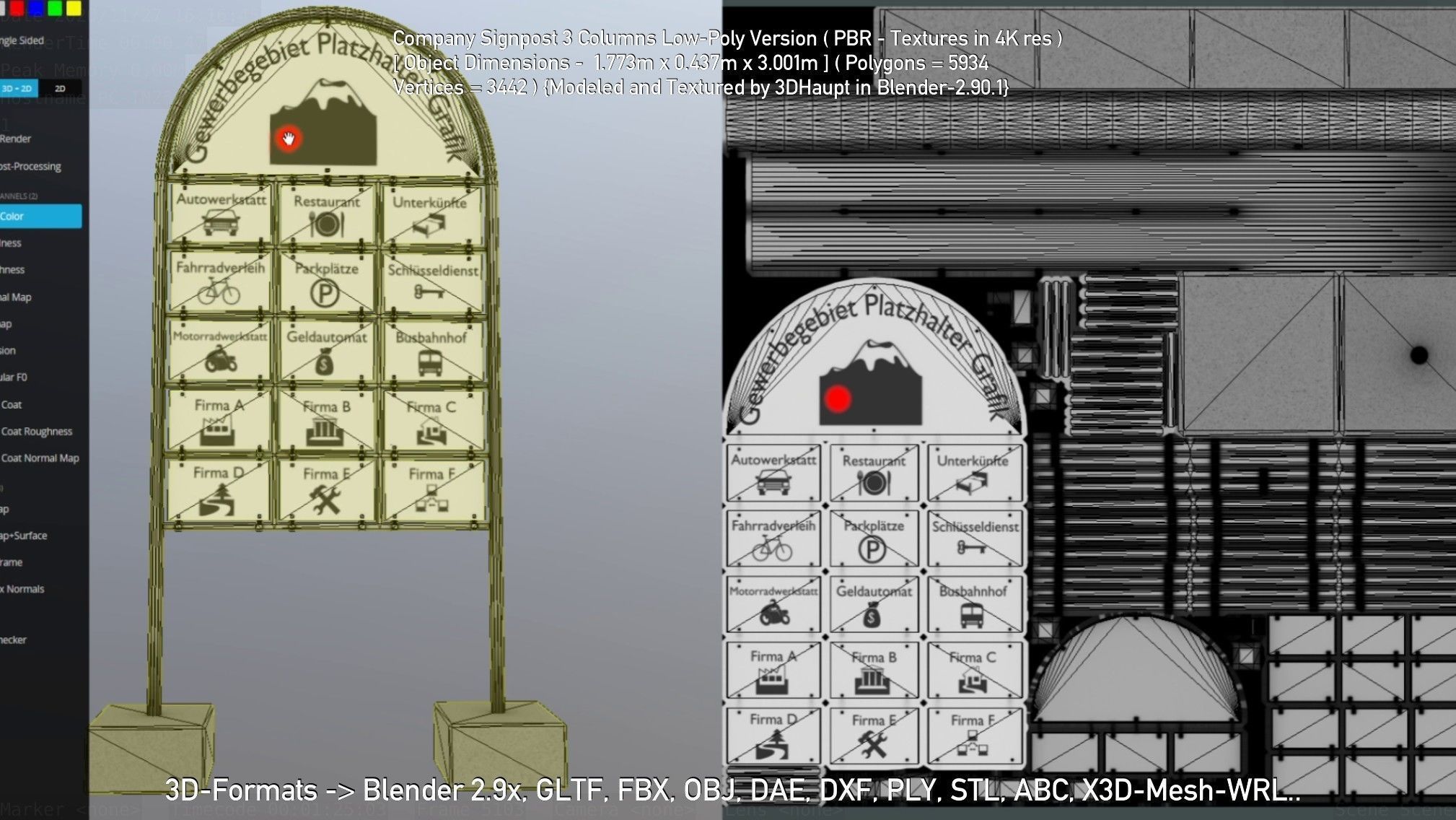 Company Signpost 3 Columns Low-Poly Version Low-poly 3D model_87
