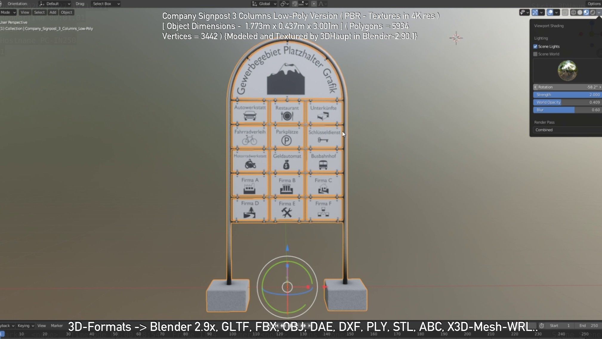 Company Signpost 3 Columns Low-Poly Version Low-poly 3D model_128