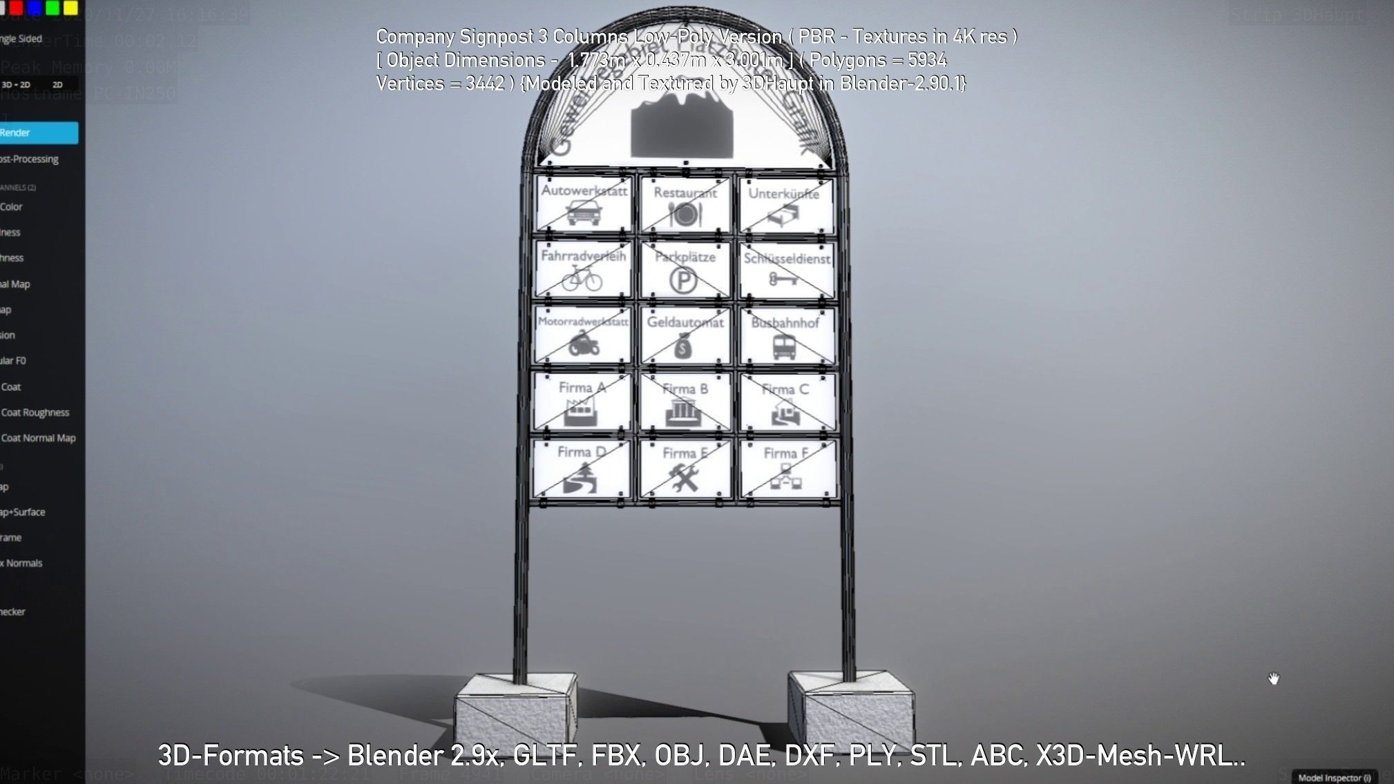 Company Signpost 3 Columns Low-Poly Version Low-poly 3D model_85