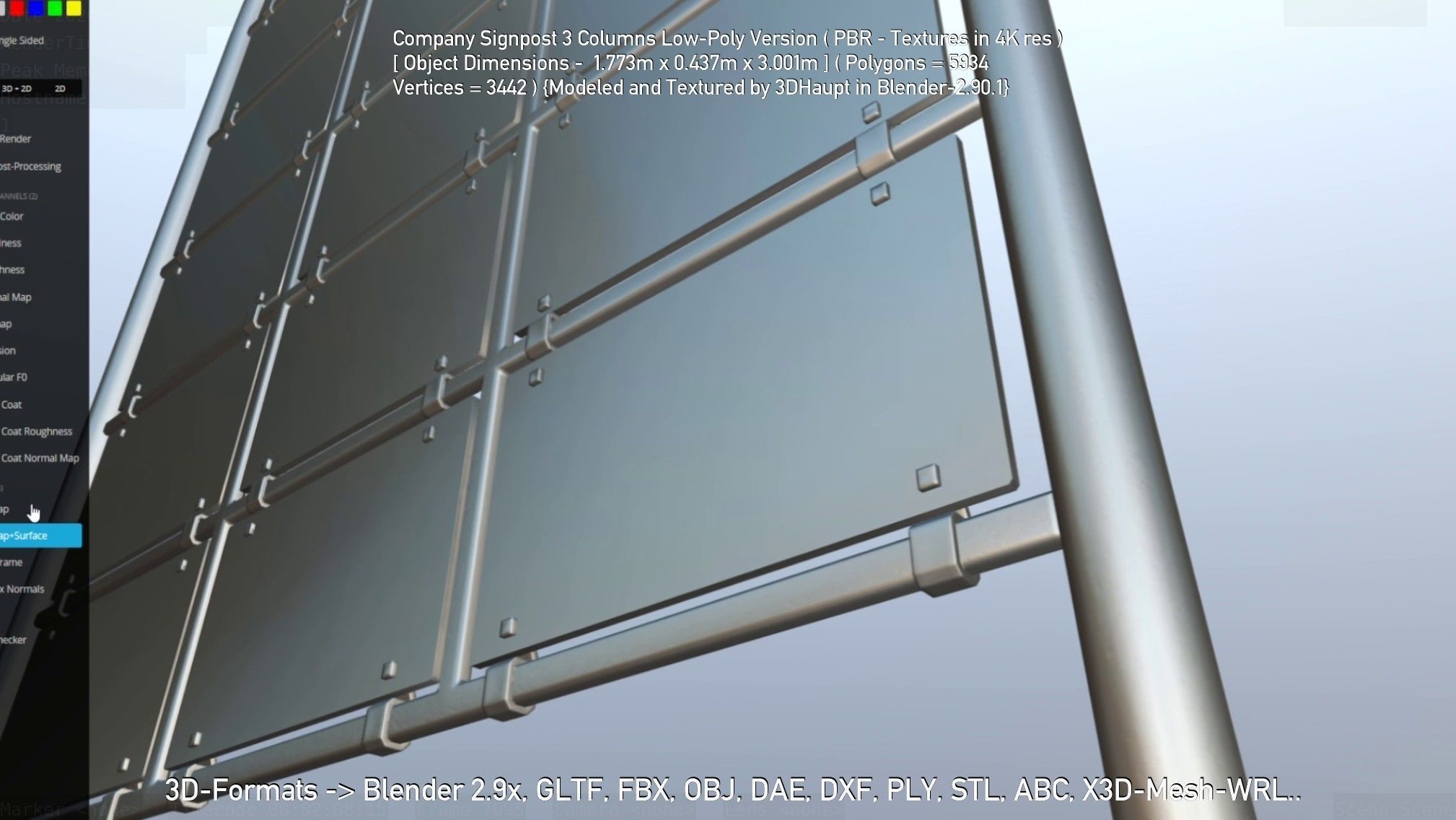 Company Signpost 3 Columns Low-Poly Version Low-poly 3D model_121