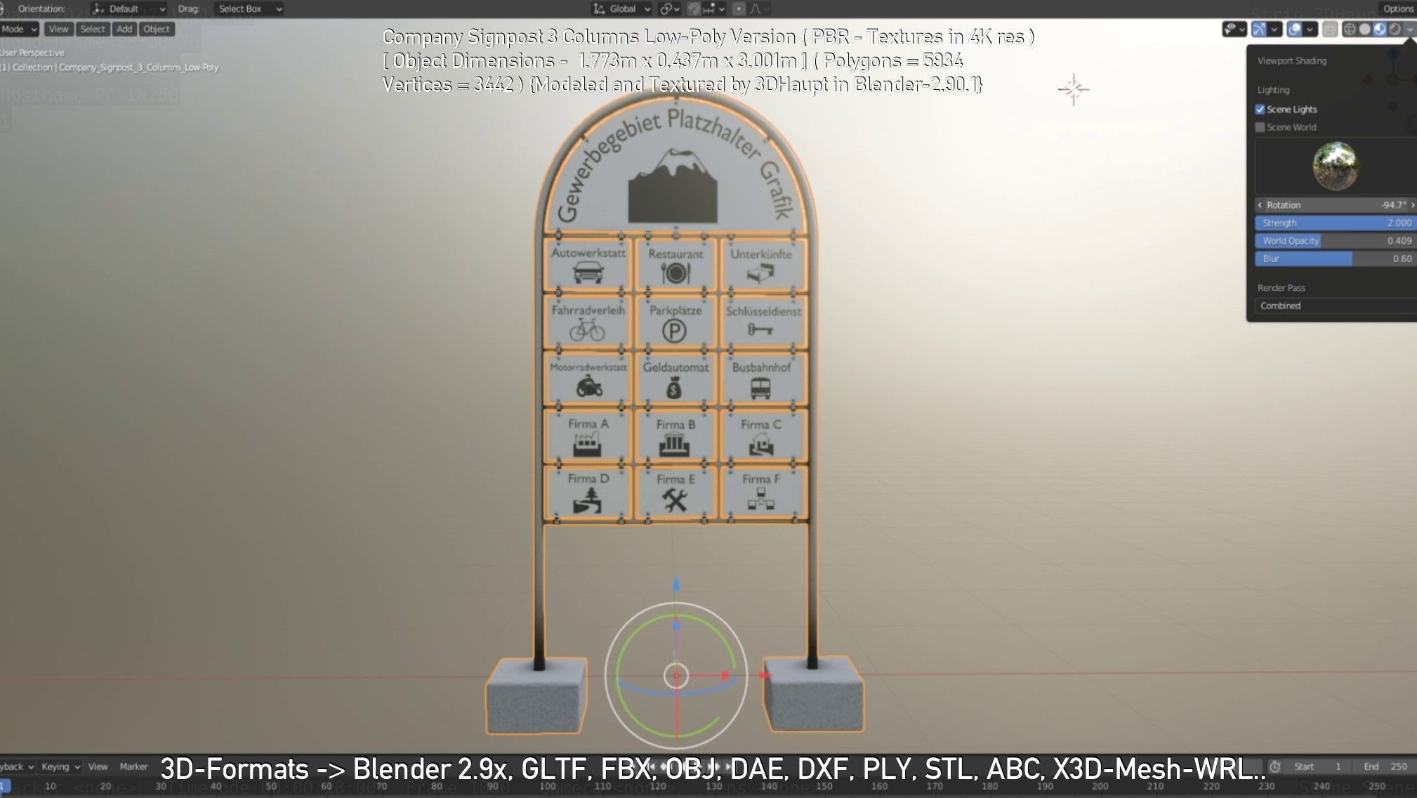 Company Signpost 3 Columns Low-Poly Version Low-poly 3D model_110
