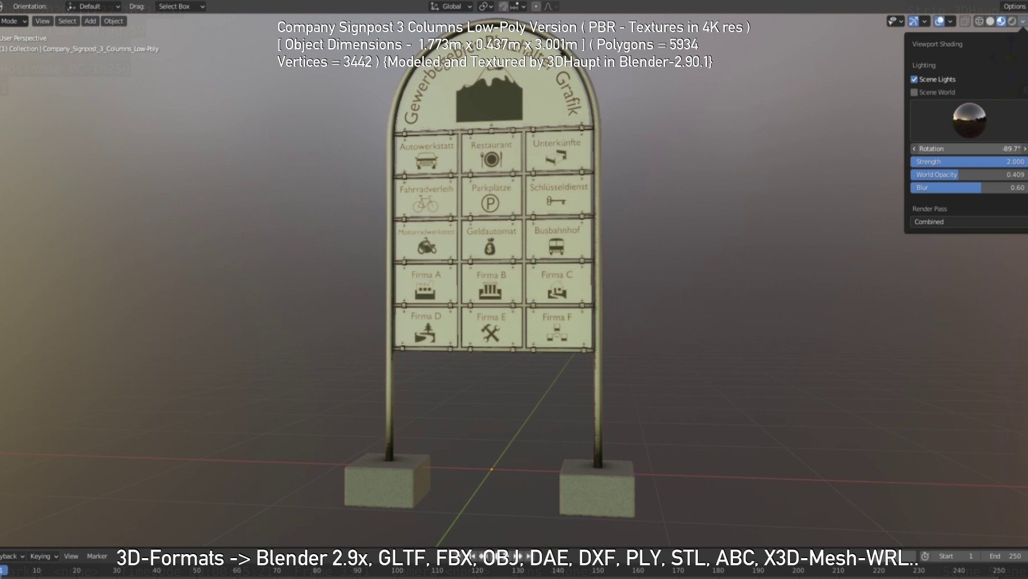 Company Signpost 3 Columns Low-Poly Version Low-poly 3D model_74