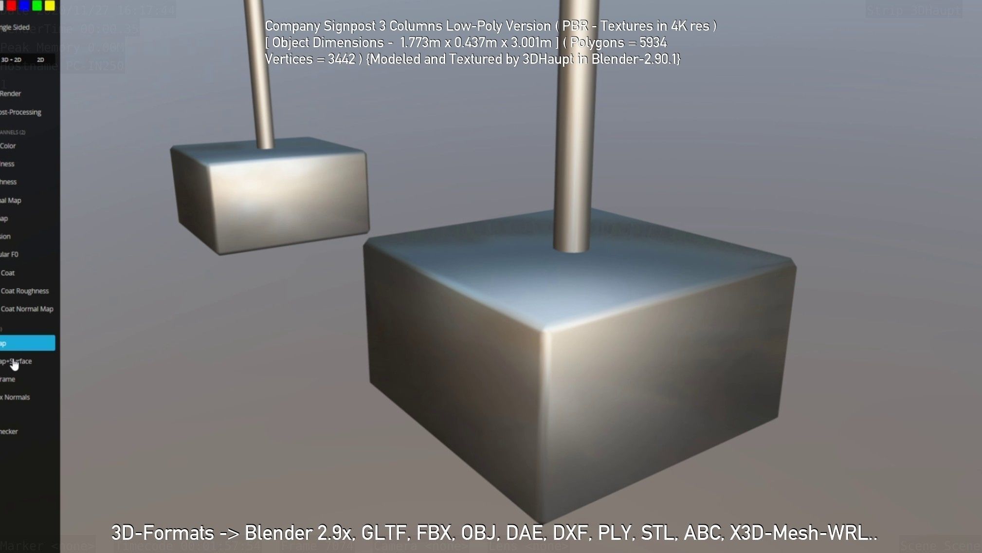 Company Signpost 3 Columns Low-Poly Version Low-poly 3D model_12