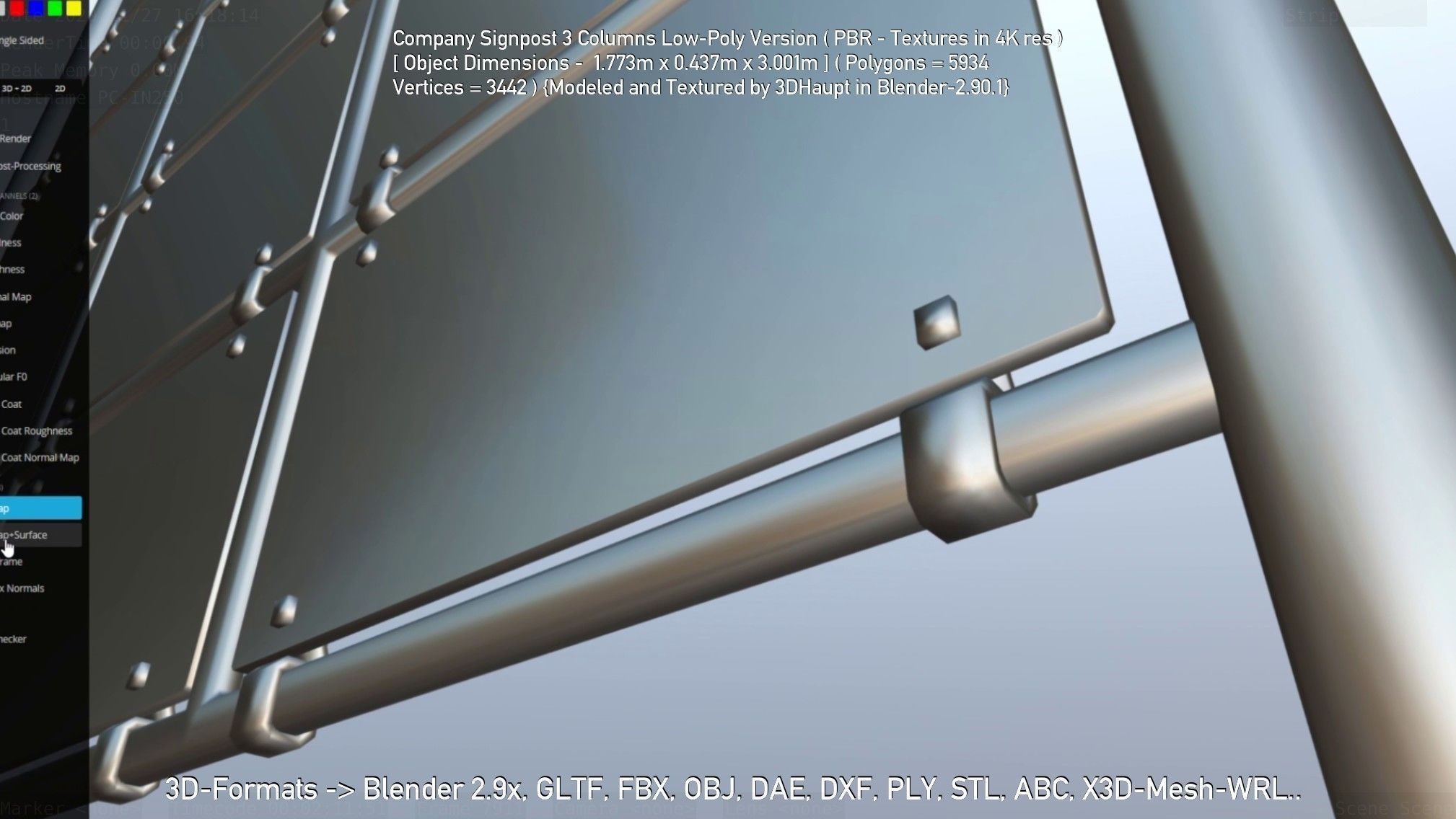Company Signpost 3 Columns Low-Poly Version Low-poly 3D model_106