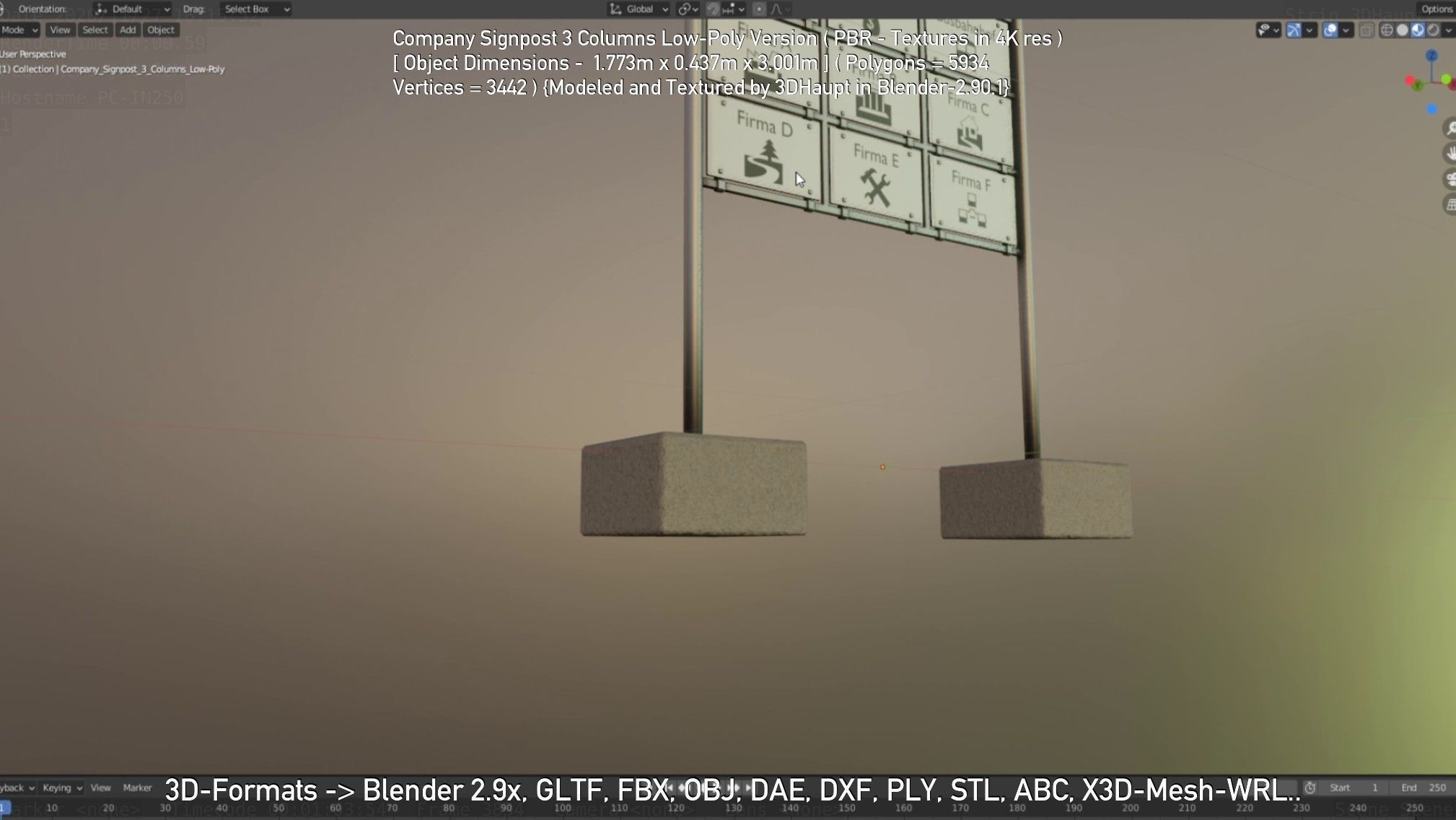 Company Signpost 3 Columns Low-Poly Version Low-poly 3D model_137