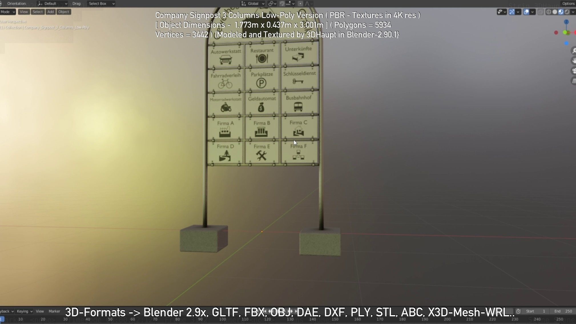 Company Signpost 3 Columns Low-Poly Version Low-poly 3D model_52