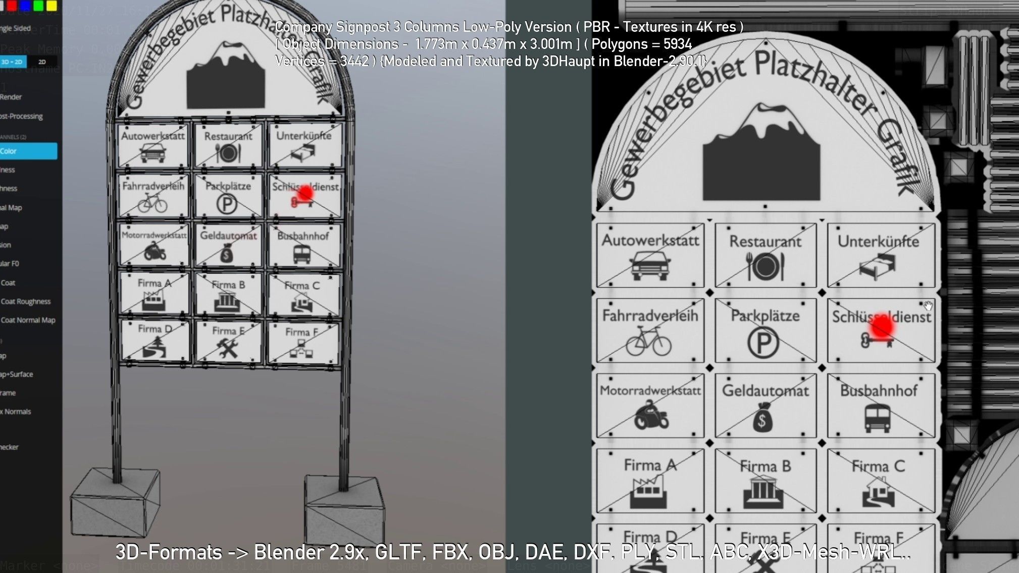Company Signpost 3 Columns Low-Poly Version Low-poly 3D model_59