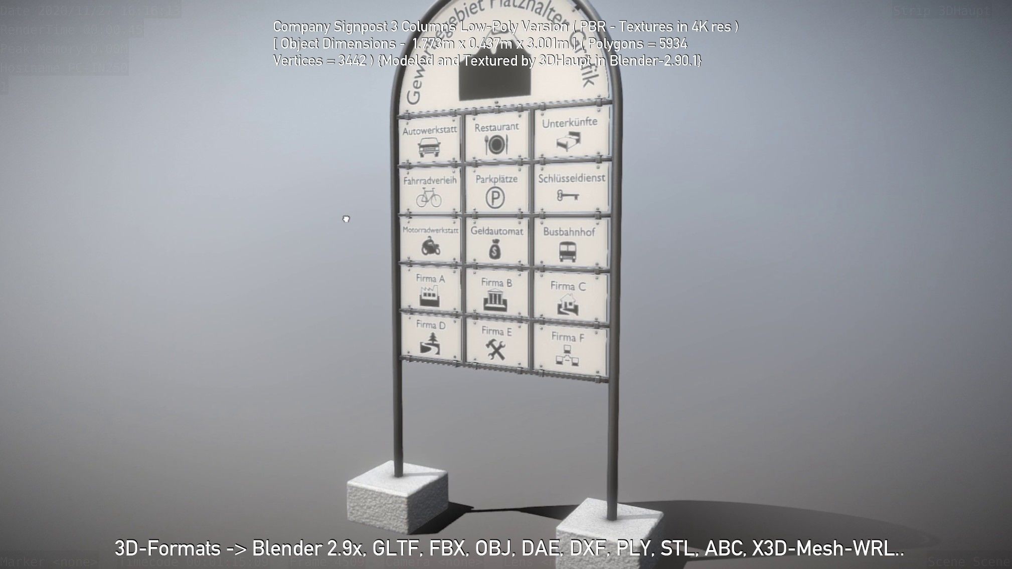 Company Signpost 3 Columns Low-Poly Version Low-poly 3D model_30