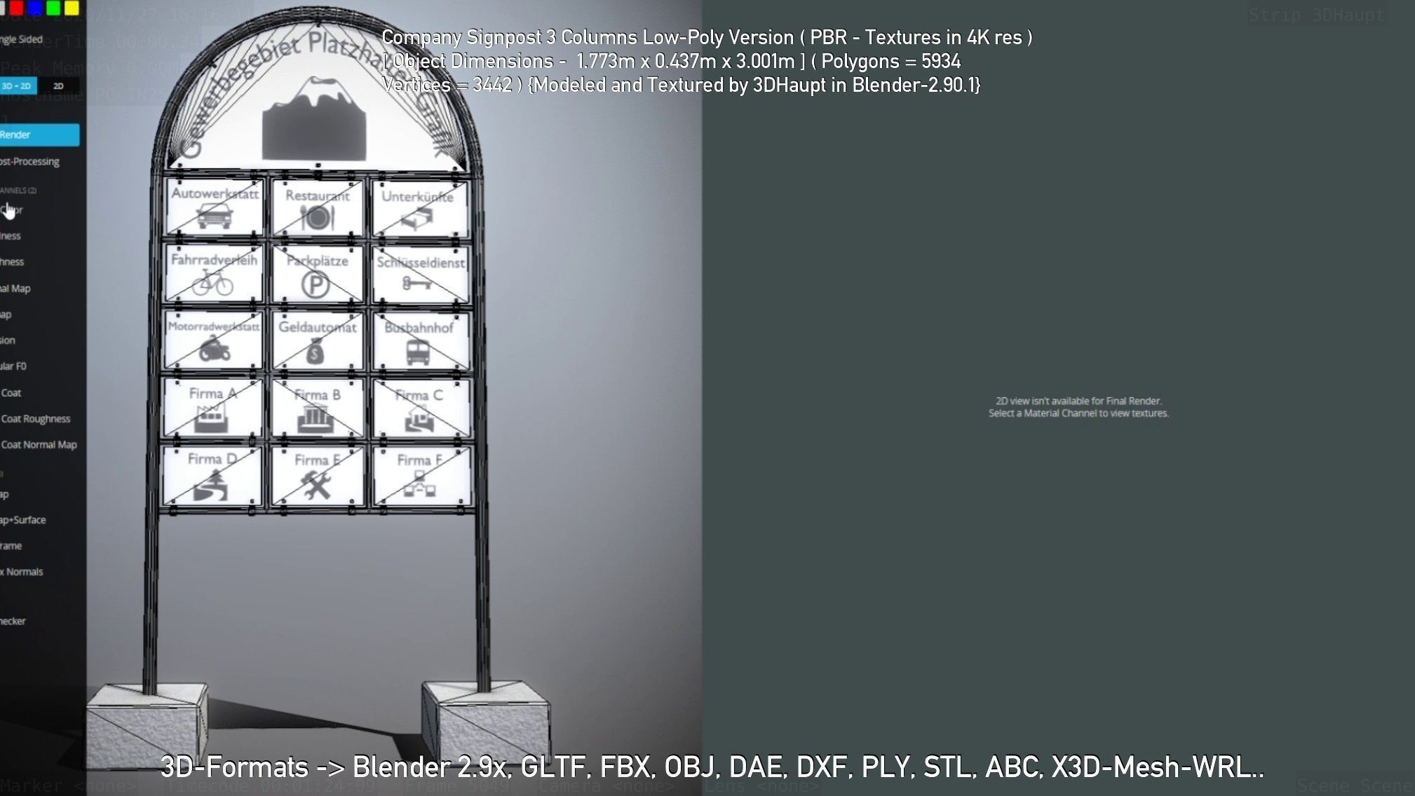 Company Signpost 3 Columns Low-Poly Version Low-poly 3D model_51