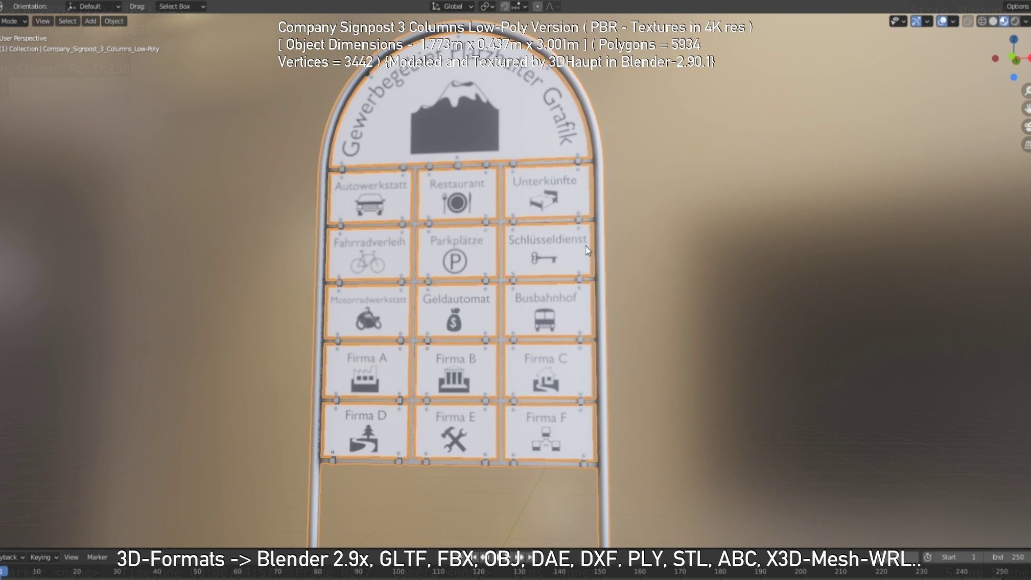 Company Signpost 3 Columns Low-Poly Version Low-poly 3D model_7