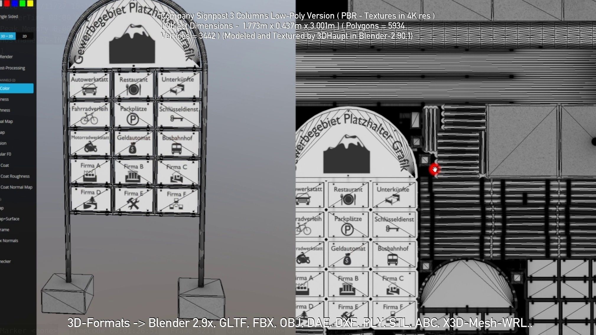 Company Signpost 3 Columns Low-Poly Version Low-poly 3D model_142