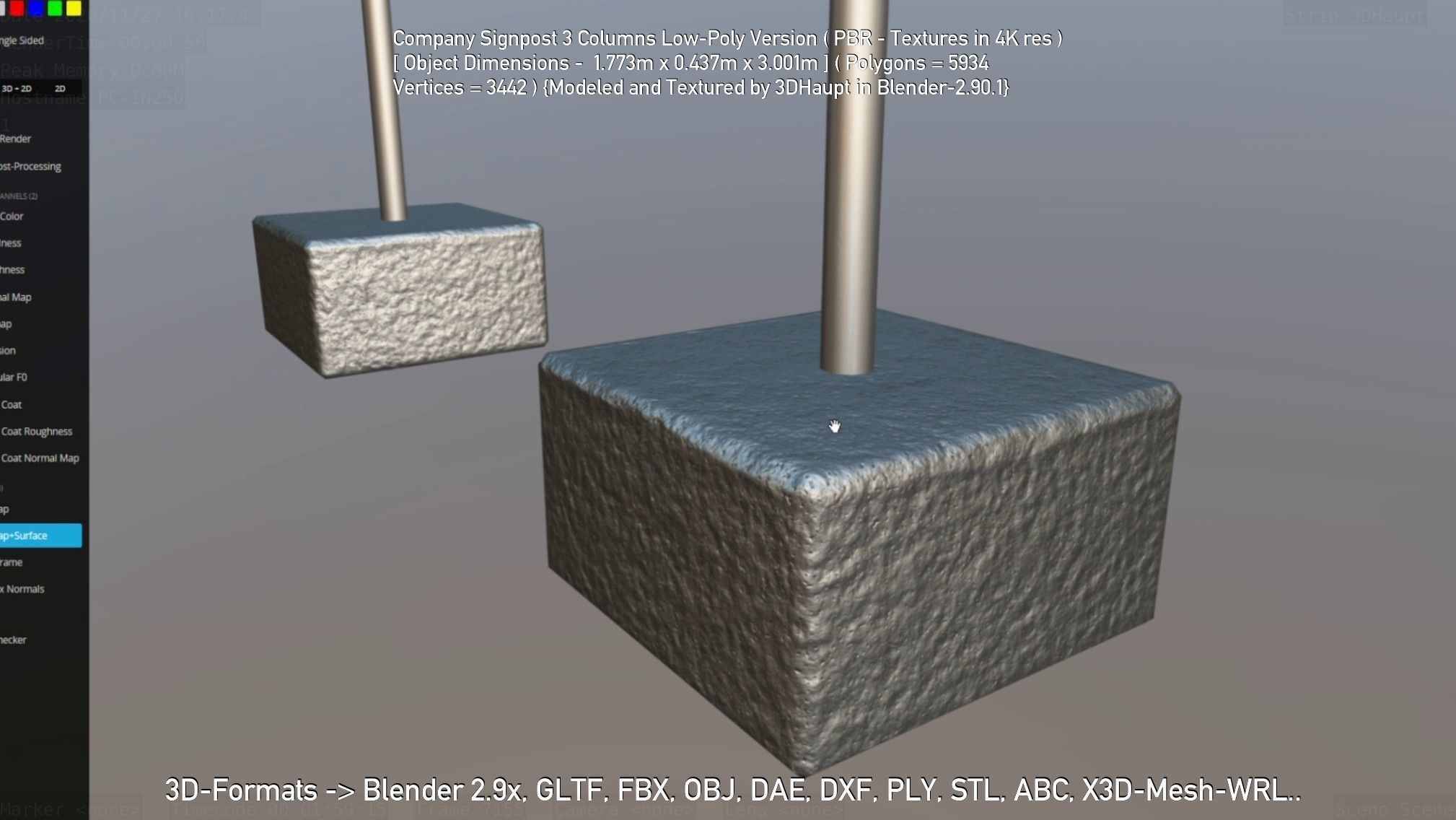 Company Signpost 3 Columns Low-Poly Version Low-poly 3D model_101