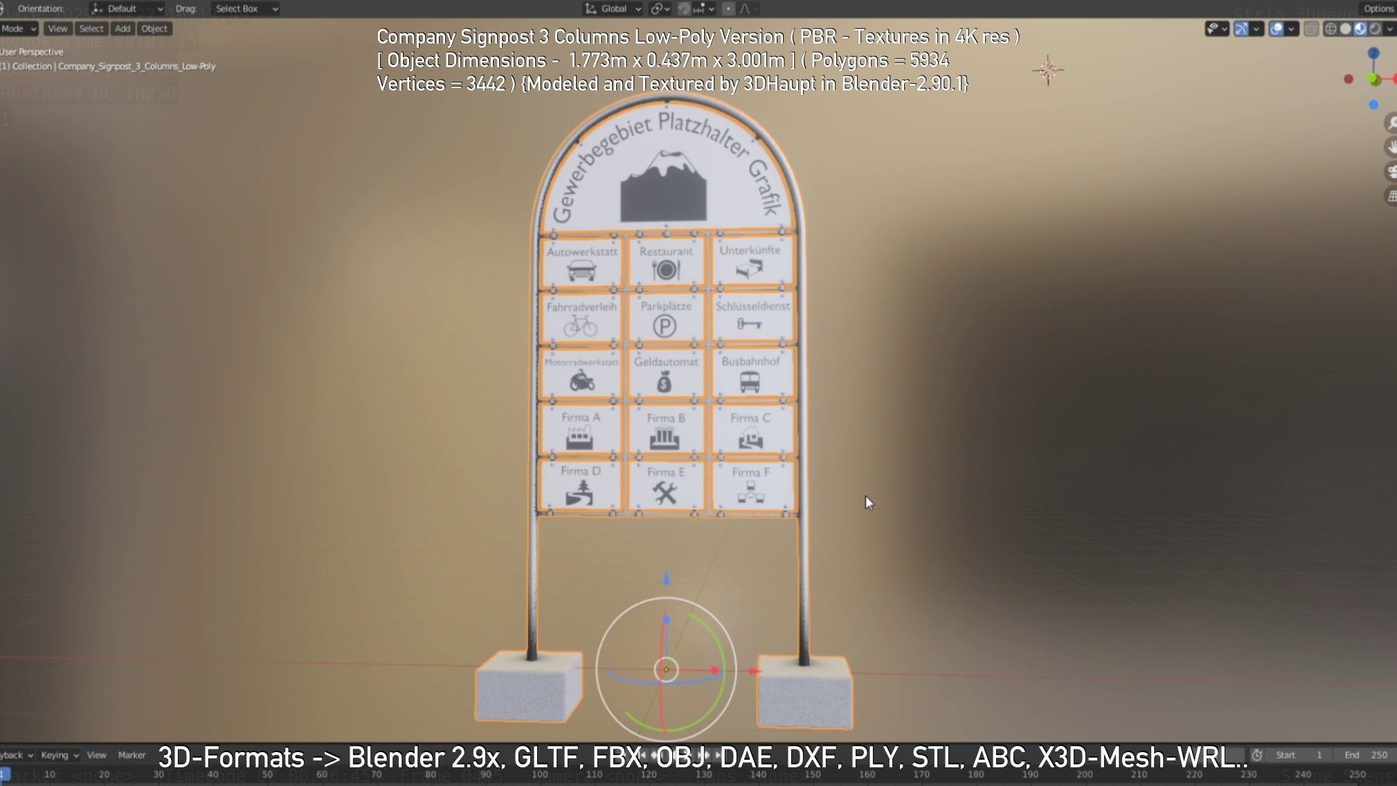 Company Signpost 3 Columns Low-Poly Version Low-poly 3D model_20