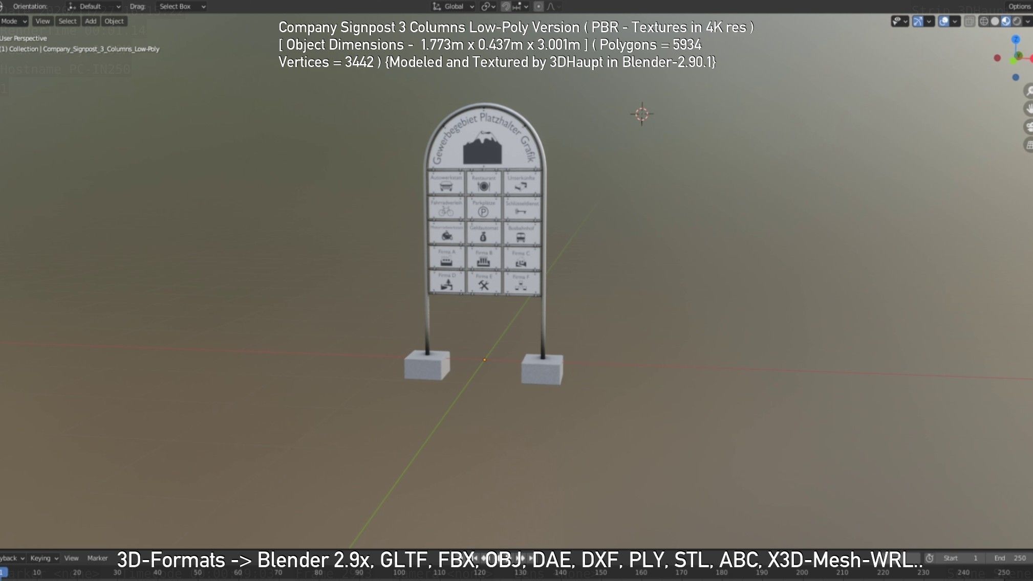 Company Signpost 3 Columns Low-Poly Version Low-poly 3D model_50