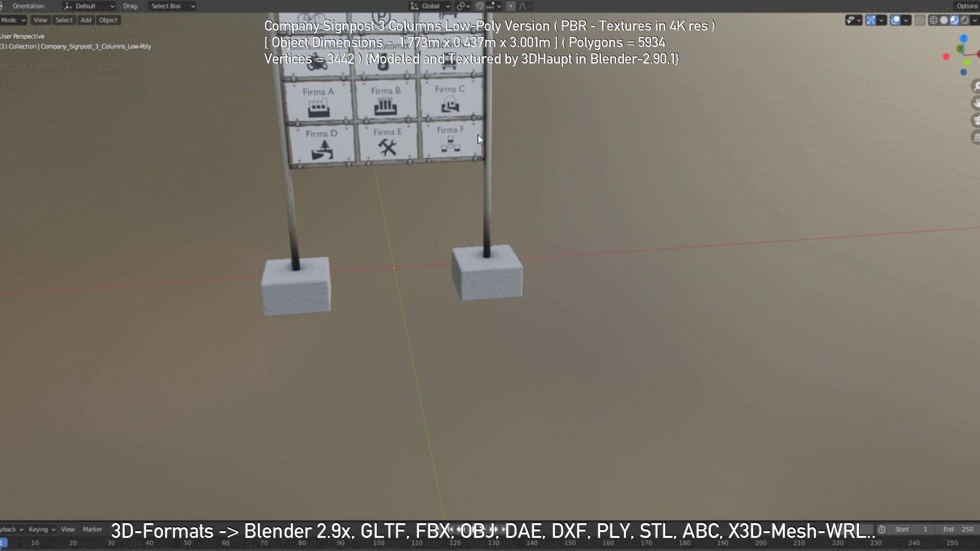 Company Signpost 3 Columns Low-Poly Version Low-poly 3D model_71