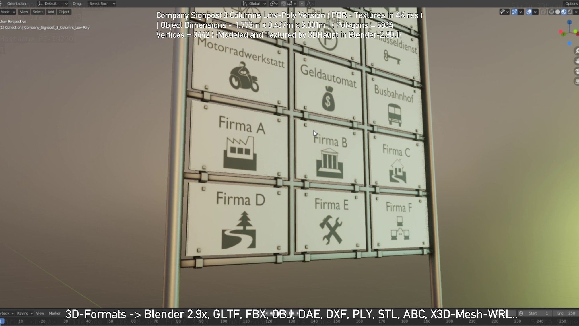 Company Signpost 3 Columns Low-Poly Version Low-poly 3D model_23