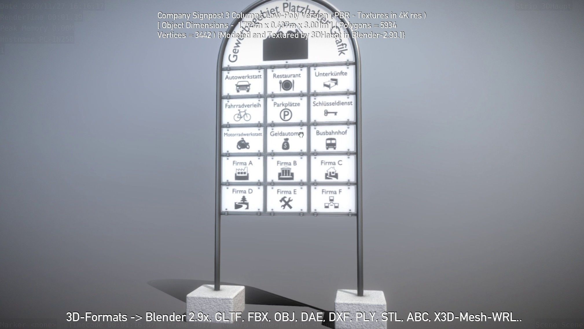 Company Signpost 3 Columns Low-Poly Version Low-poly 3D model_83