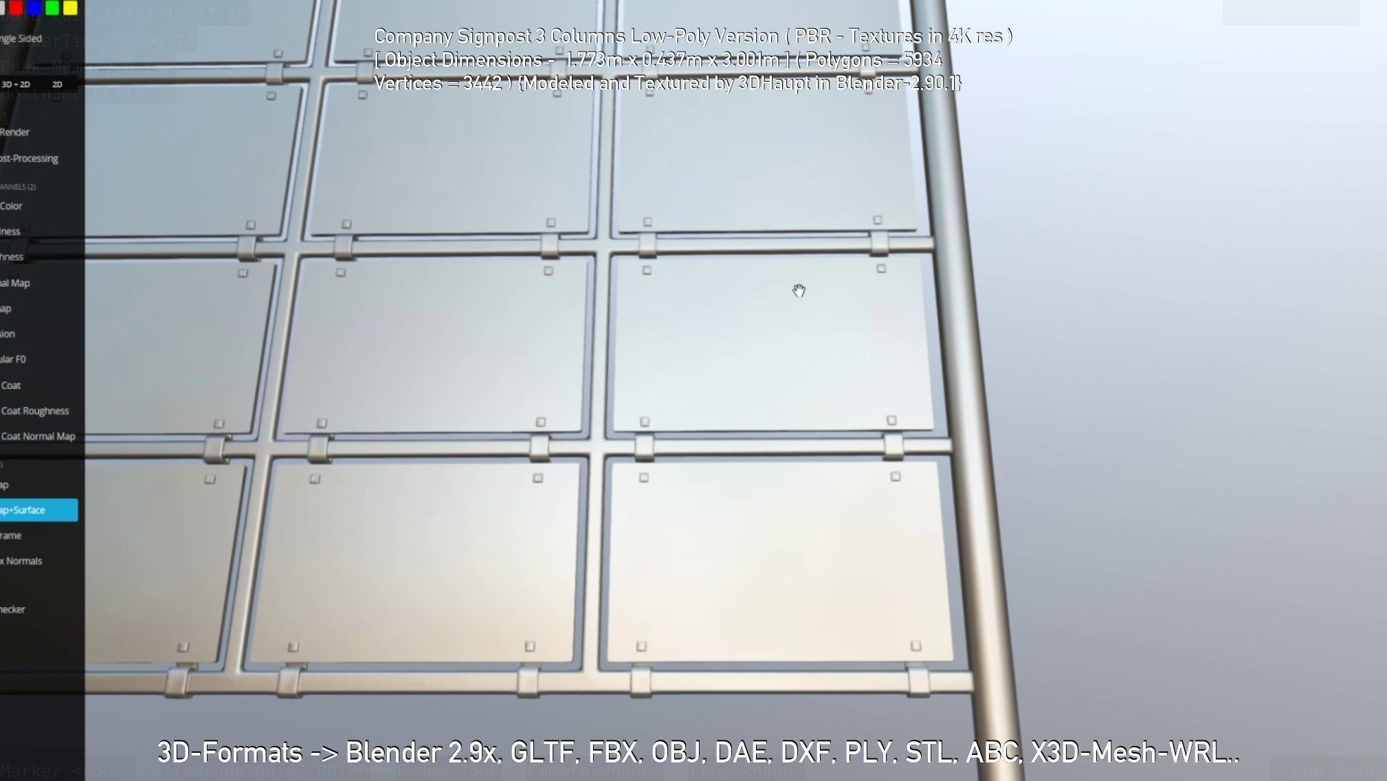 Company Signpost 3 Columns Low-Poly Version Low-poly 3D model_34