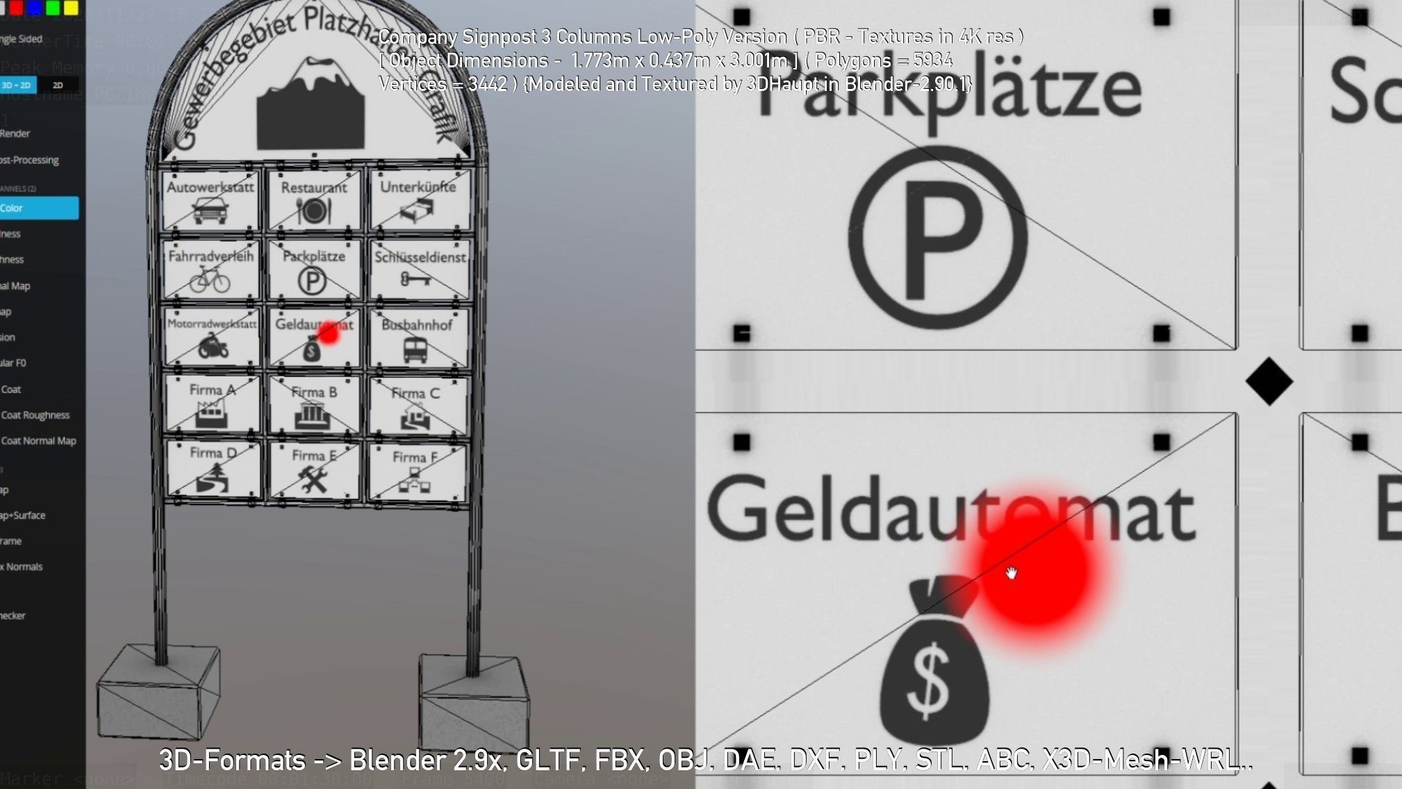 Company Signpost 3 Columns Low-Poly Version Low-poly 3D model_89