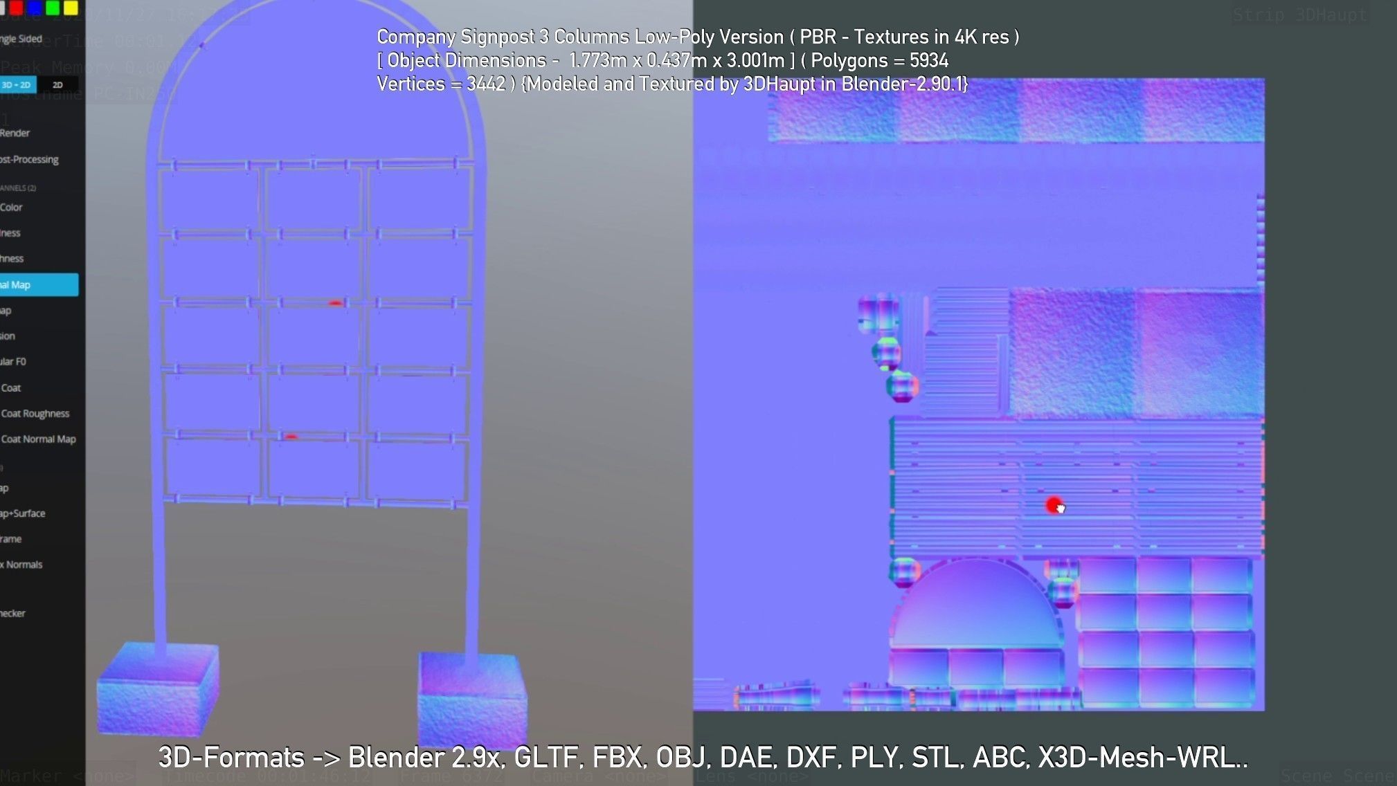 Company Signpost 3 Columns Low-Poly Version Low-poly 3D model_116