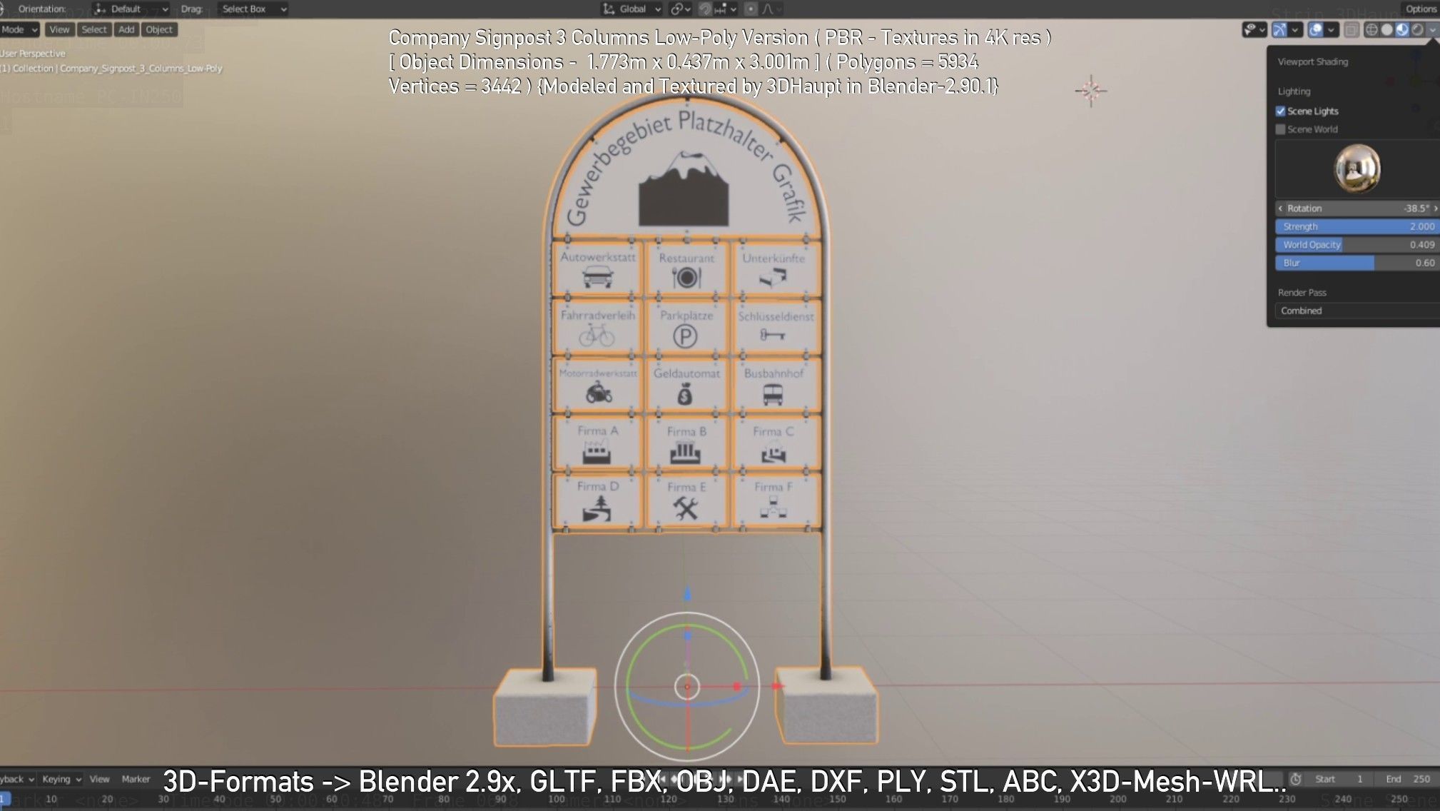 Company Signpost 3 Columns Low-Poly Version Low-poly 3D model_41