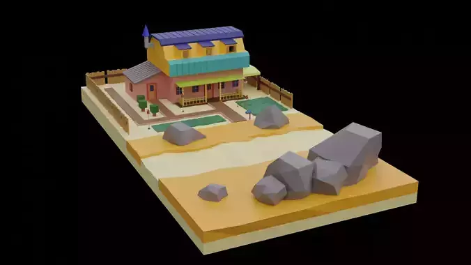 House in the desert Free low-poly 3D model