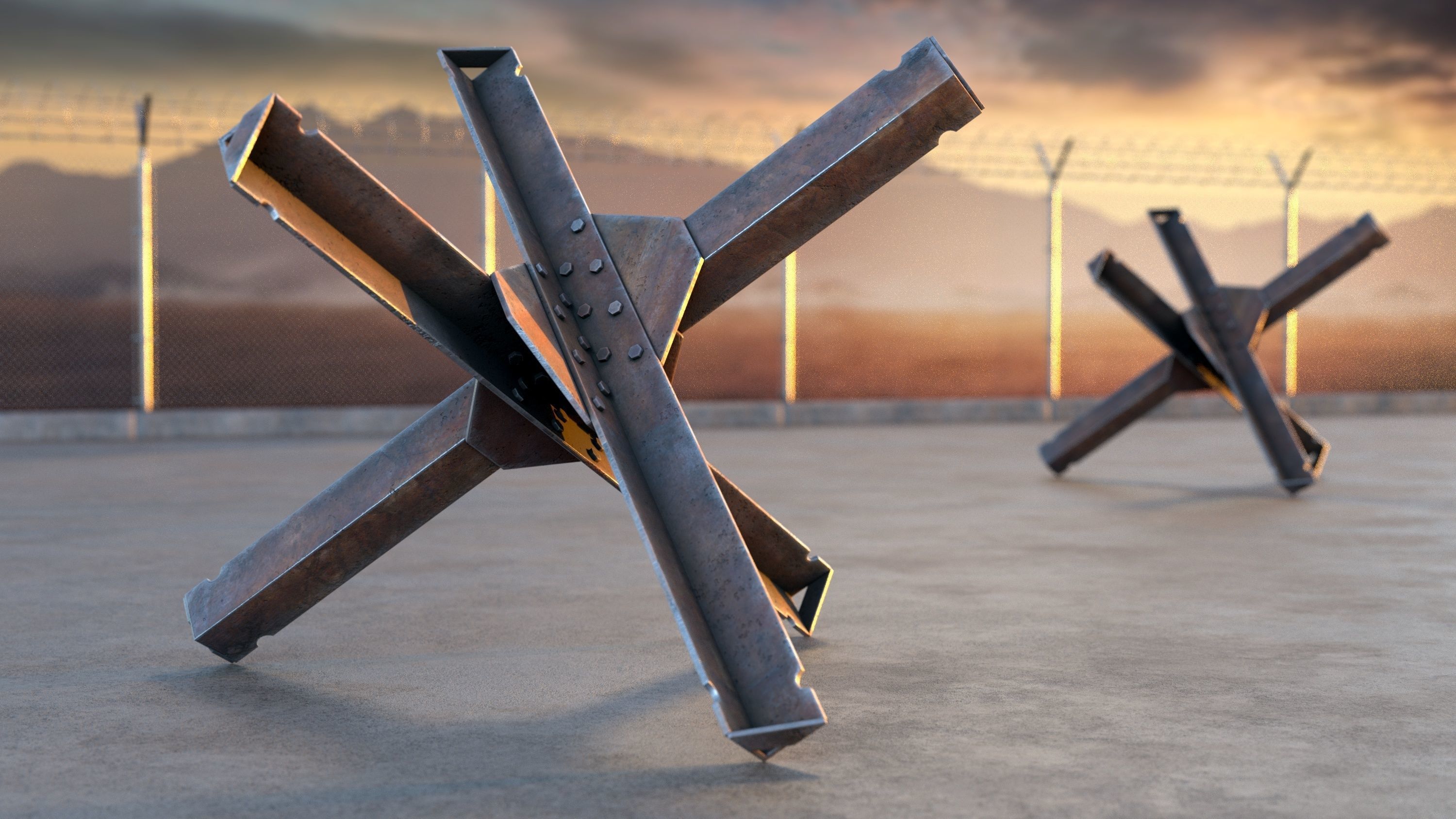 Czech Hedgehog Anti Tank Obstacle Rusty 3D 3D model | CGTrader
