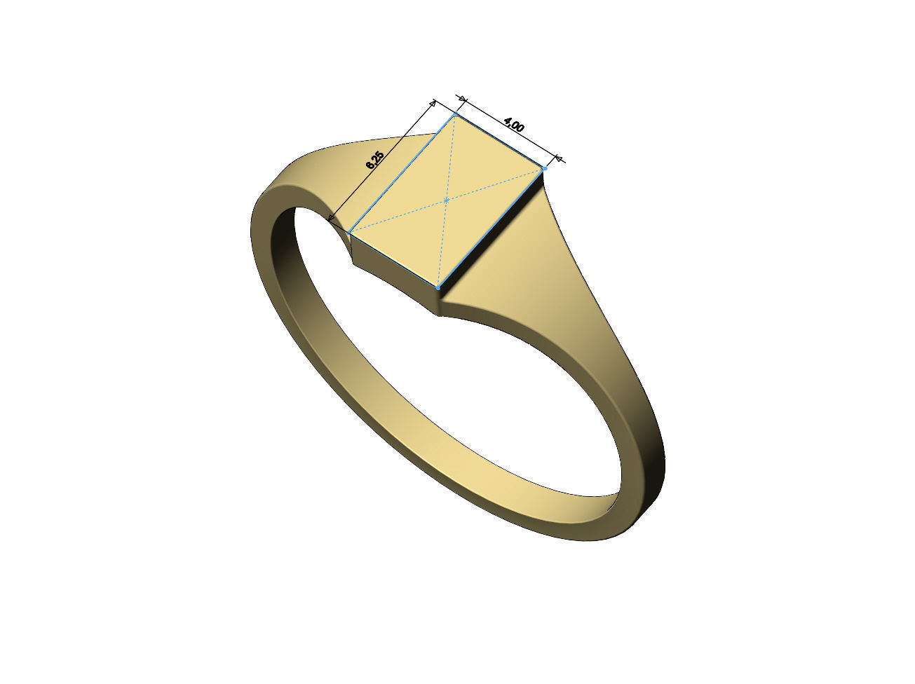 Engravable Rectangular signet ring 3D print model_5