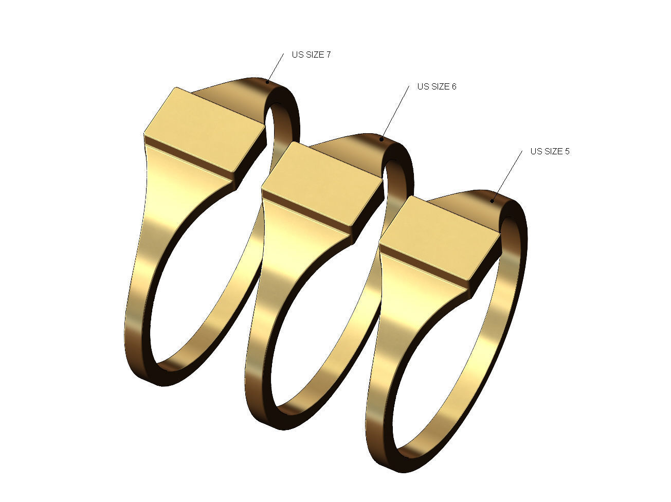 Engravable Rectangular signet ring 3D print model_1