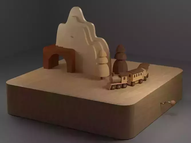 Wooden Train Music Box Low-poly 3D model