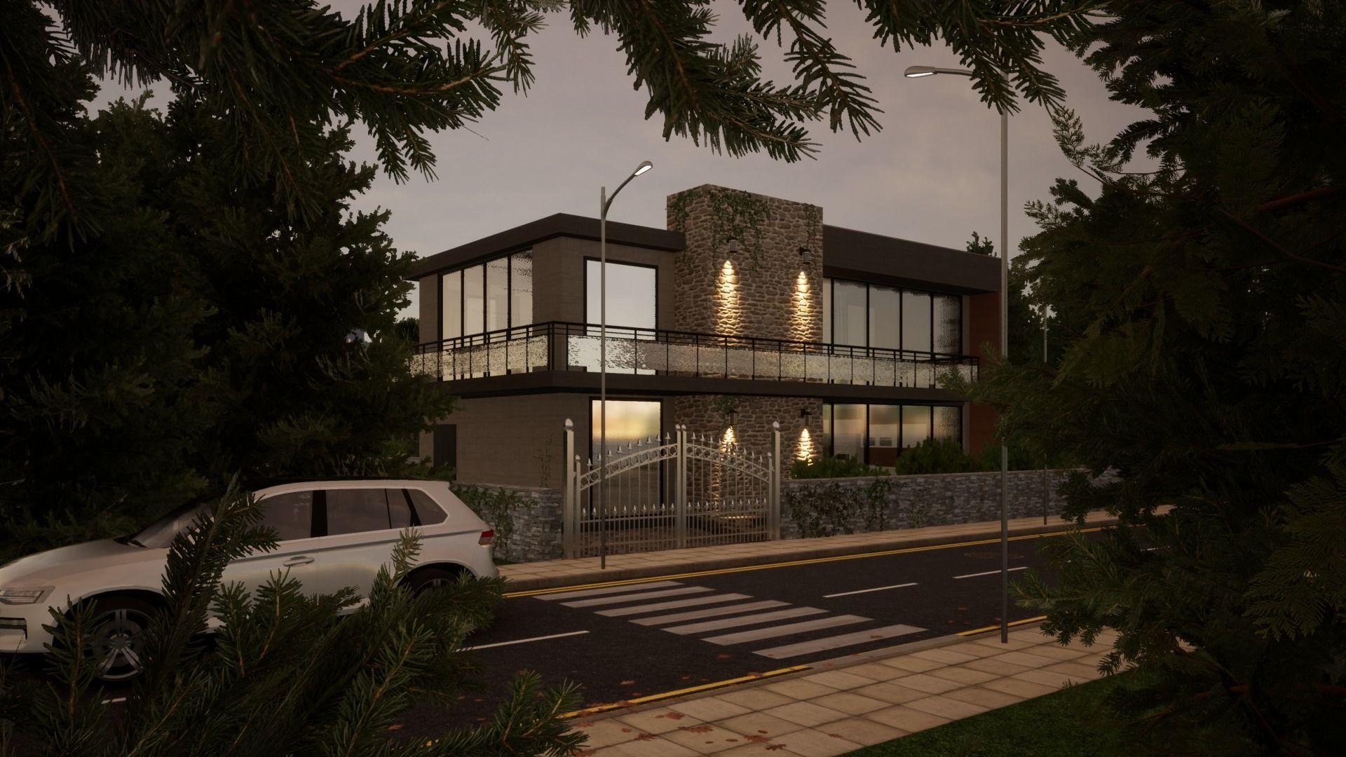 Modern house in wood 3D model_2
