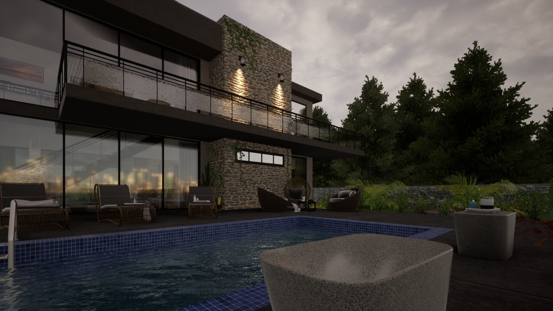 Modern house in wood 3D model_1