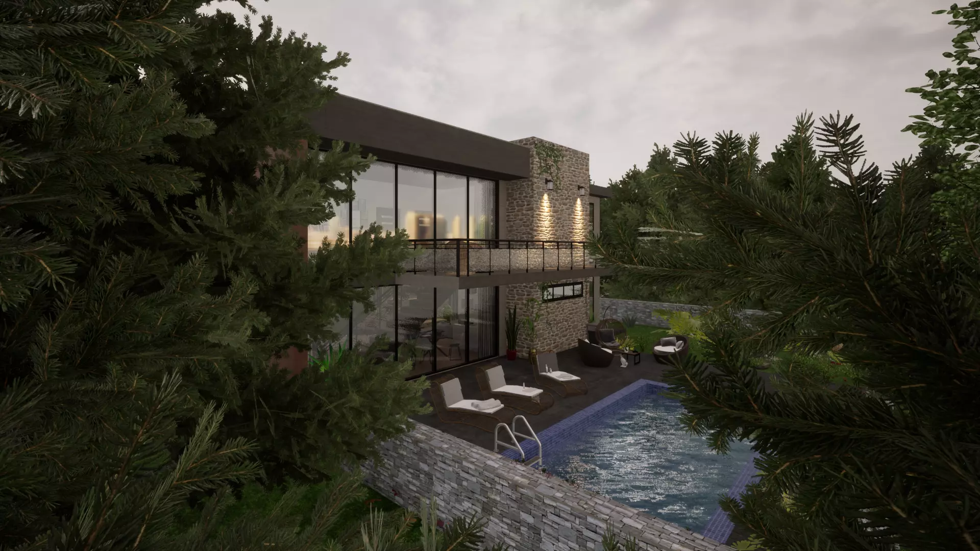 Modern house in wood 3D model_0