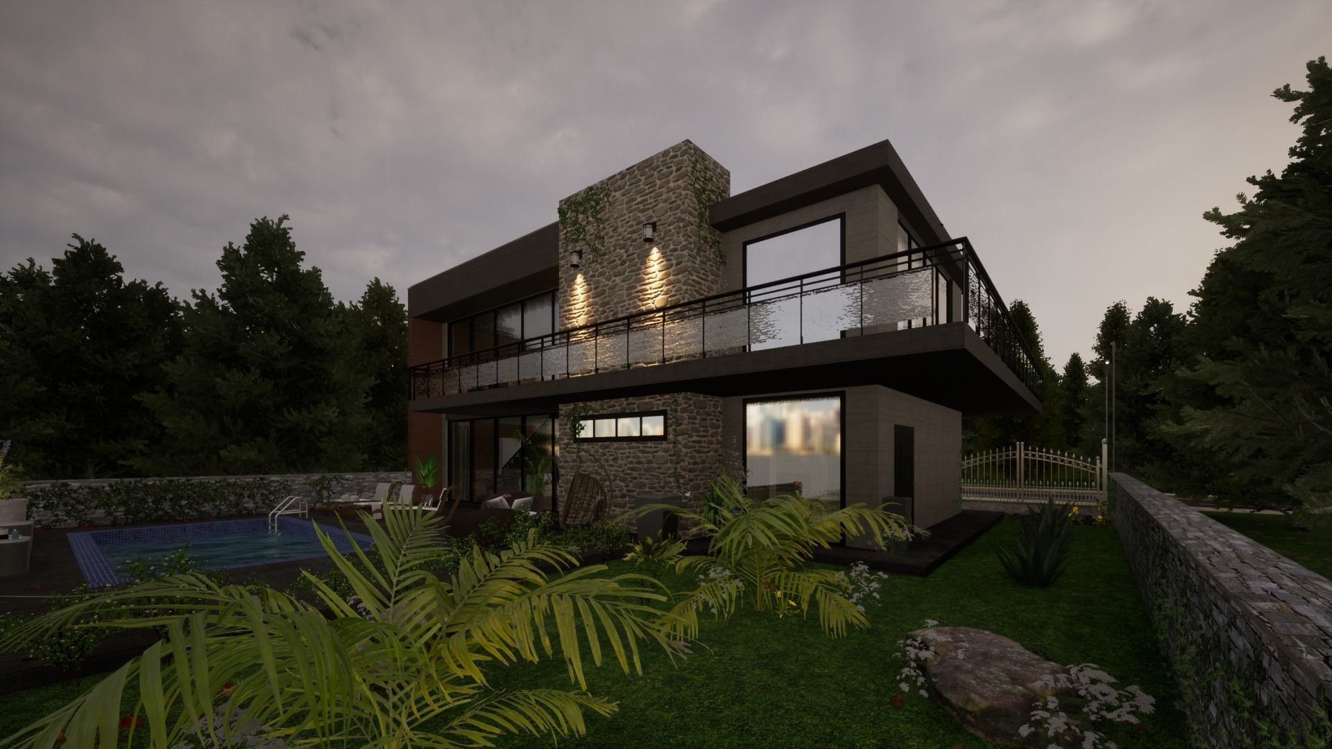 Modern house in wood 3D model_7