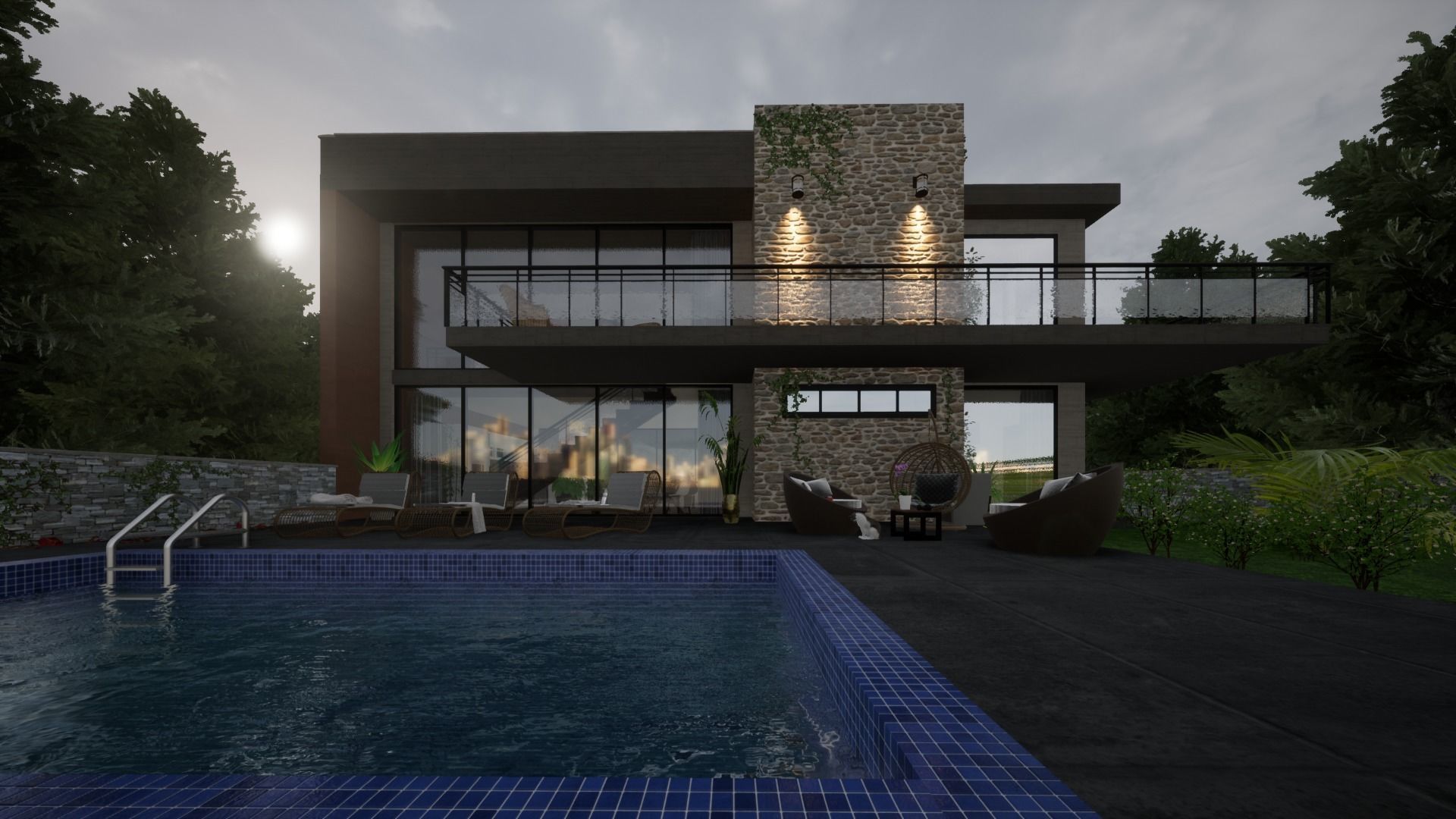 Modern house in wood 3D model_6