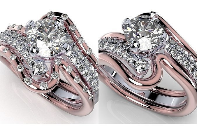 PI0003-Bridal Set Ring With Matching Band CAD Design 3D Model Collection