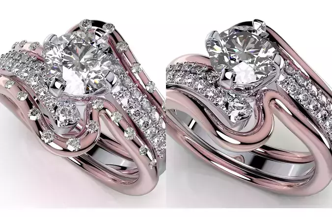 PI0003-Bridal Set Ring With Matching Band CAD Design 3D Model Collection