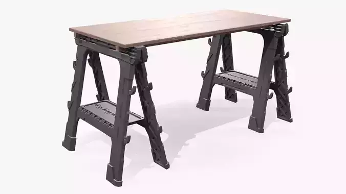Sawhorse folding workbench Low-poly 3D model