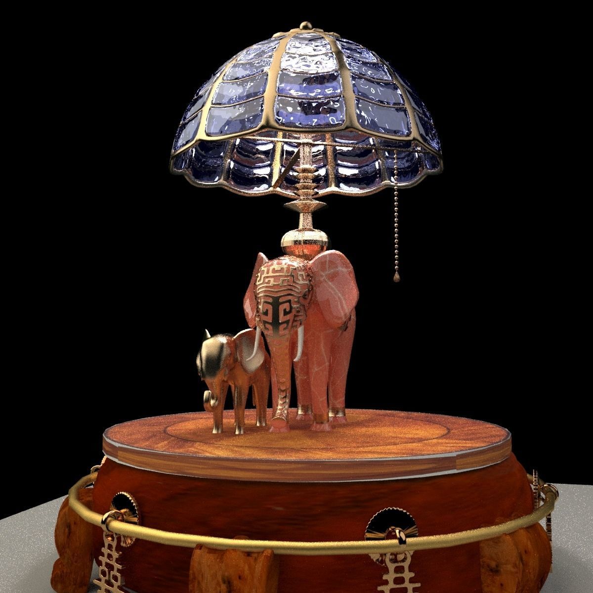Chnese display stand with elephant lamp 3D model_4