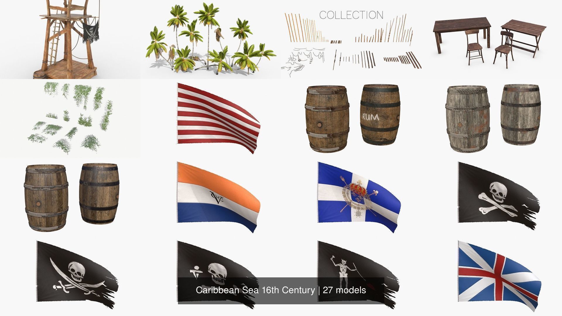 Caribbean Sea 16th Century 3D Model Collection_11