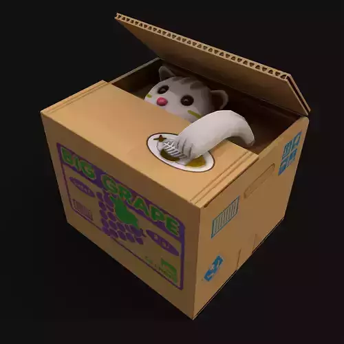 Cat Stealing Piggy Bank Low-poly 3D model