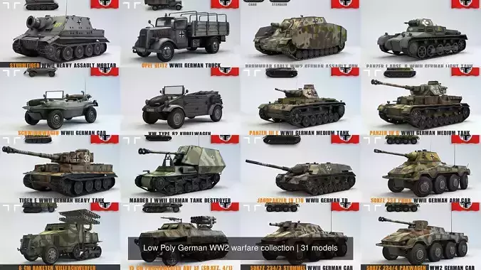 Low Poly German WW2 warfare collection 