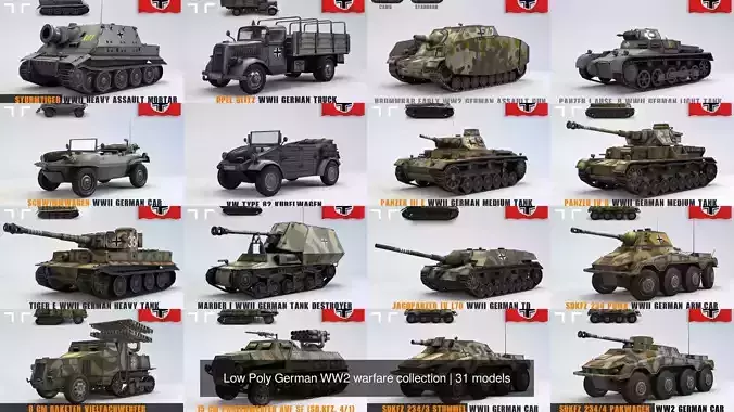 Low Poly German WW2 warfare collection