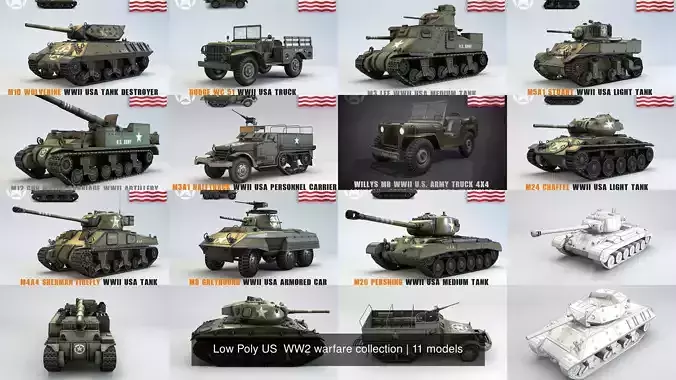 Low Poly US  WW2 warfare collection 
