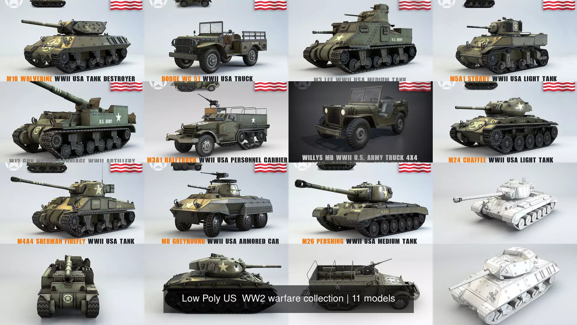 Low Poly US  WW2 warfare collection _0