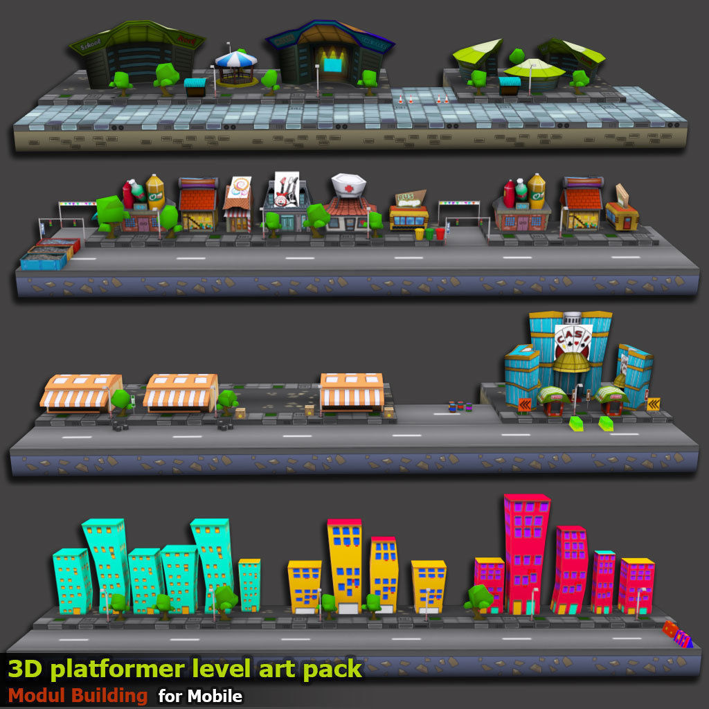 3D platformer level art pack Low-poly 3D model_3